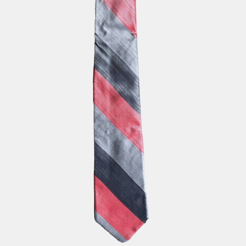 Carter Holmes Men's Silk Neck Tie Diagonal Striped Peach Gray Professional